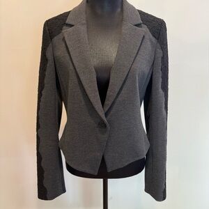 Ann Taylor Black Lace Trim Accent Charcoal Blazer